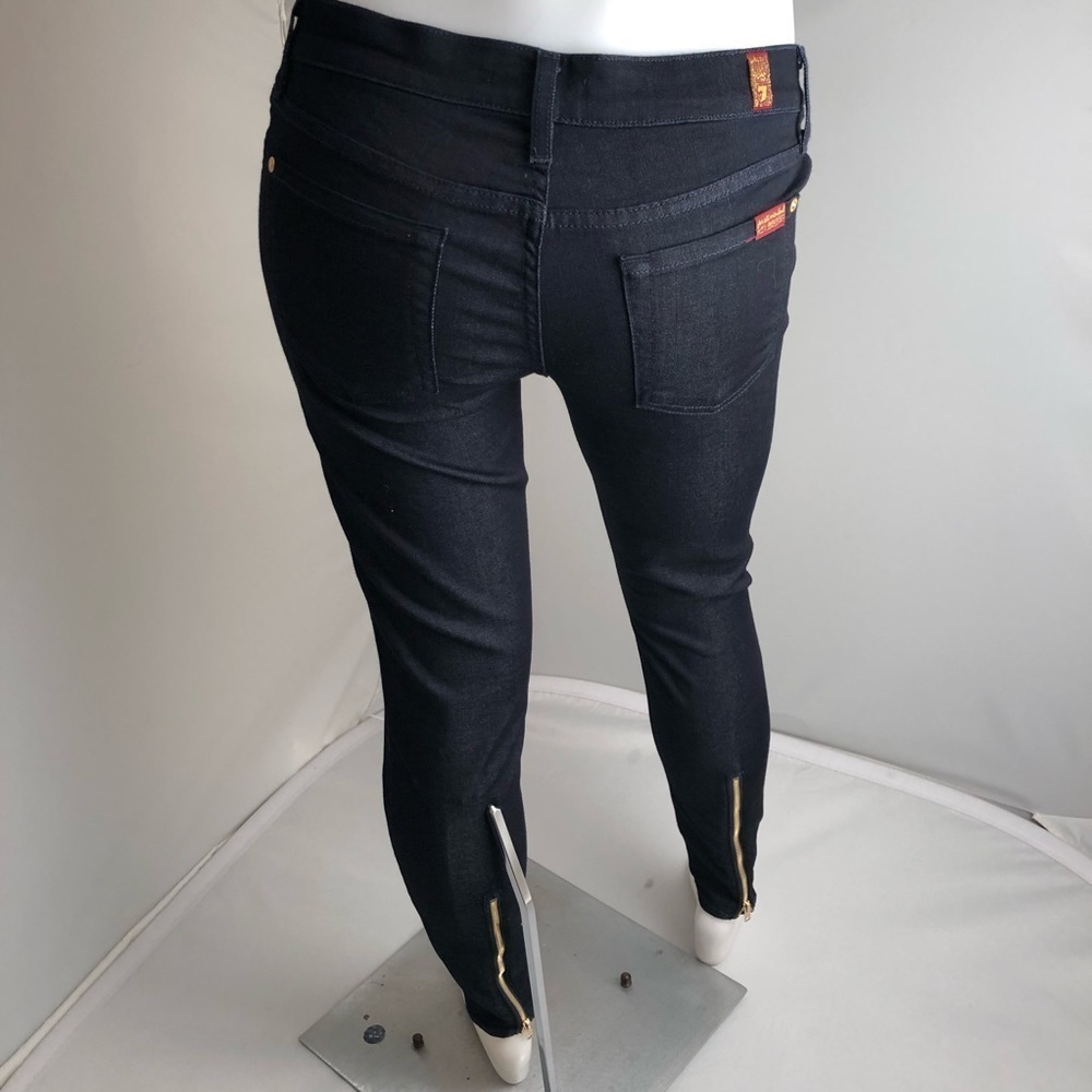 7 for all Mankind dark rinse blue skinny jeans with back ankle zip